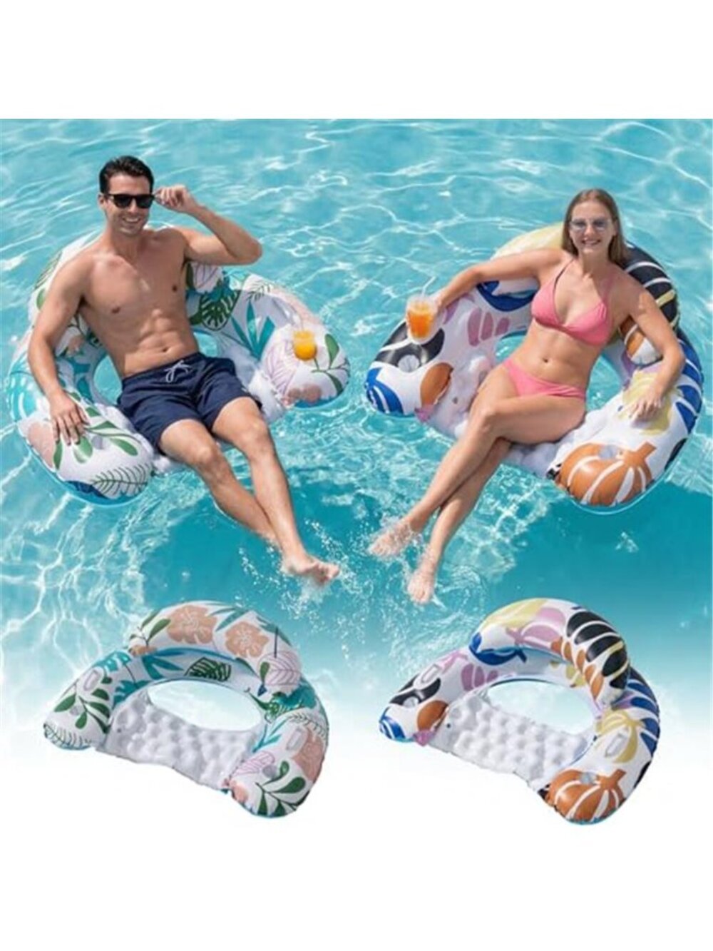 Pool Floats For Adults 2 Pack Inflatable Lounger Chair Cup Holder Heavy Duty
